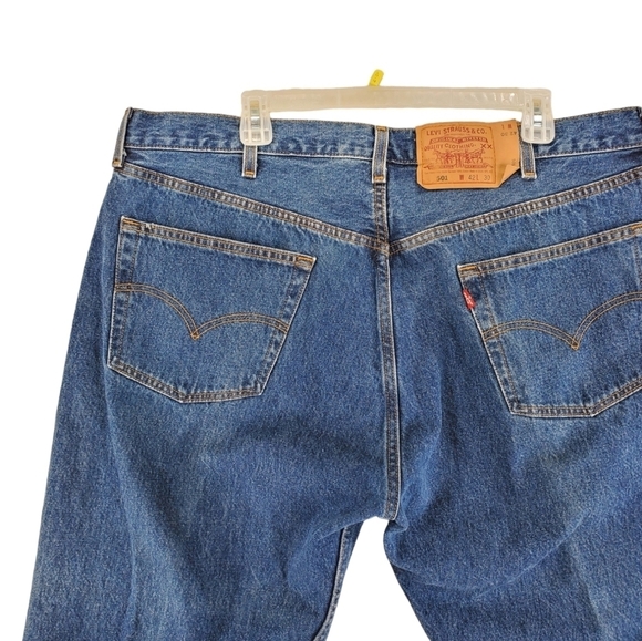 Vtg Levis 501 Jeans Mens 42x30 Blue Hi Rise Wide Leg Buttonfly USA 90s (40x30) - Picture 6 of 15